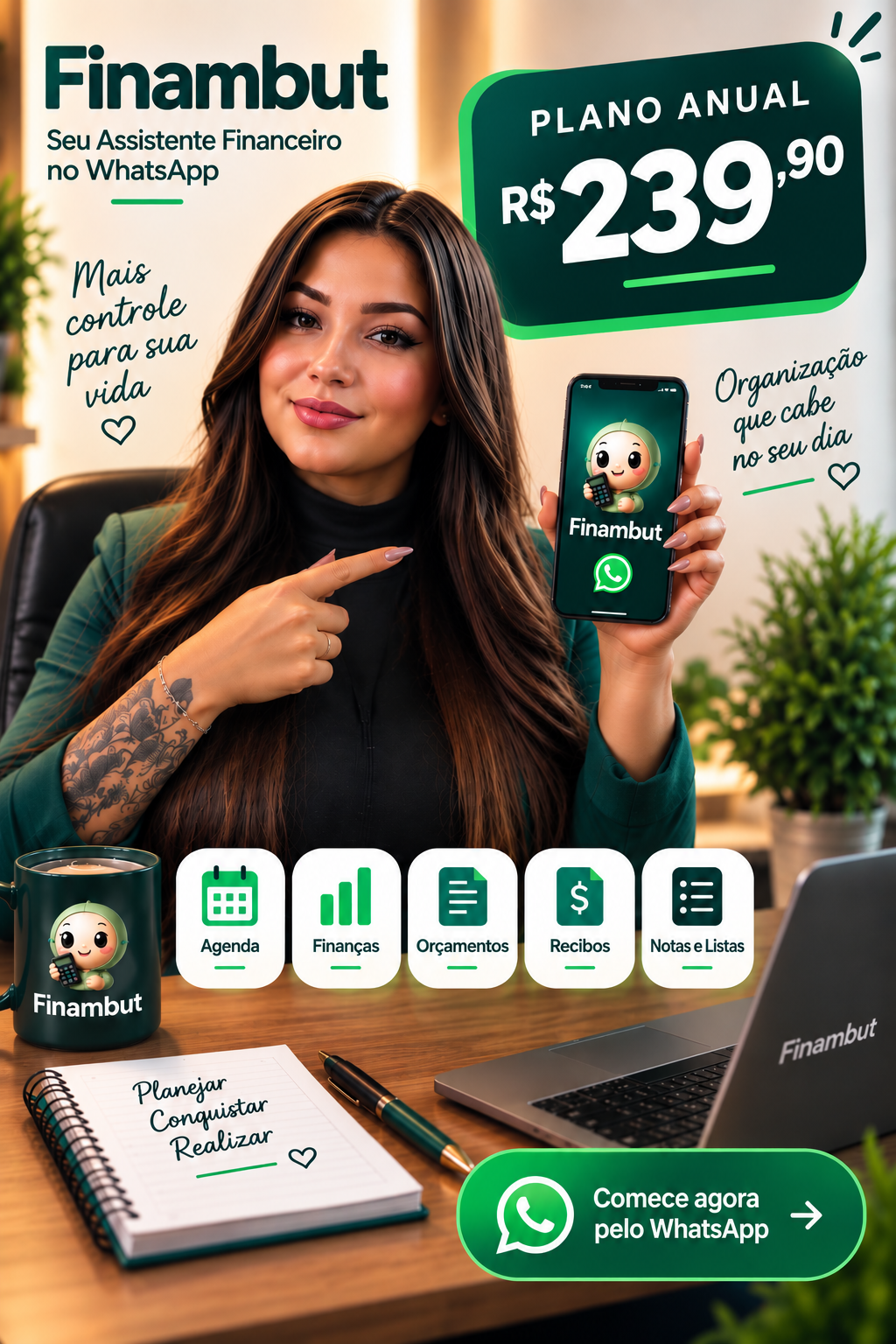 Conecte seu WhatsApp ao Finambut e receba tudo em tempo real!